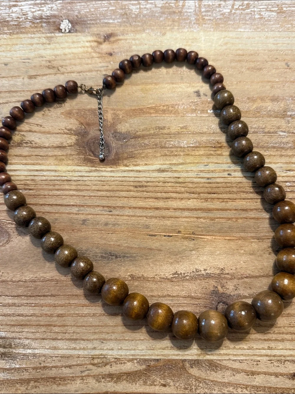 Vintage Boho Brown Wooden Beaded Long Statement Necklace